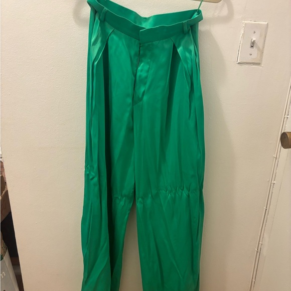 Zara Emerald Green Satin Pants - Picture 1 of 3